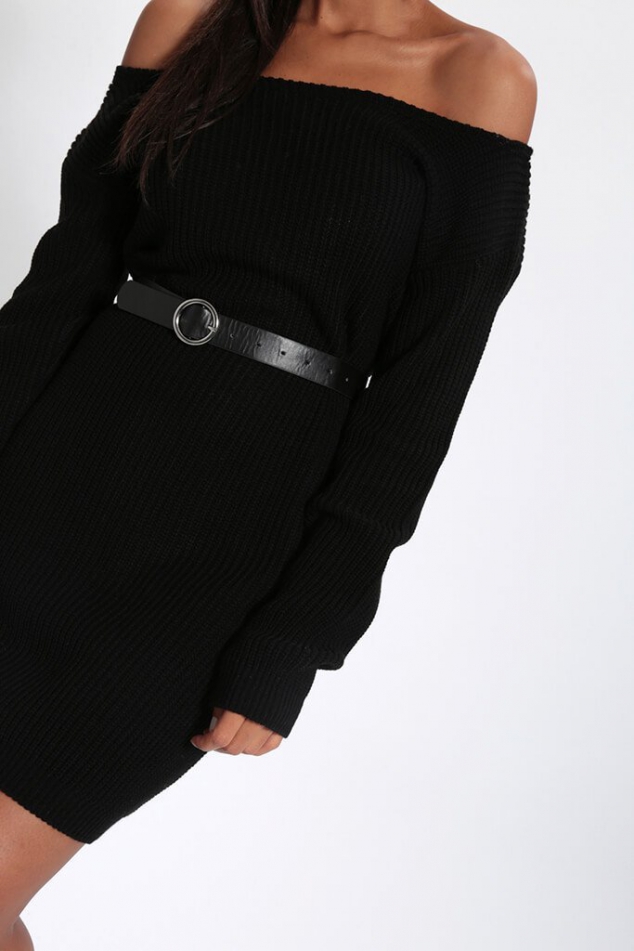 Black Slash Neck Knitted Jumper Dress - Image 3