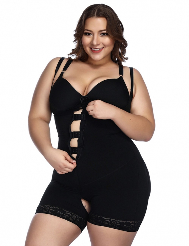 Black Underbust Bodysuits Boyshort Open Crotch Lace Slimming Belly - Image 2