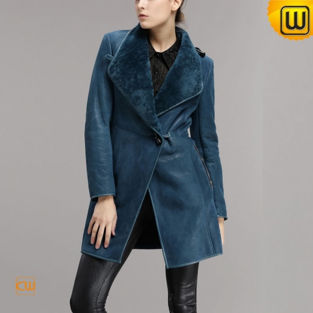 Blue Shearling Coats for Women CW640231