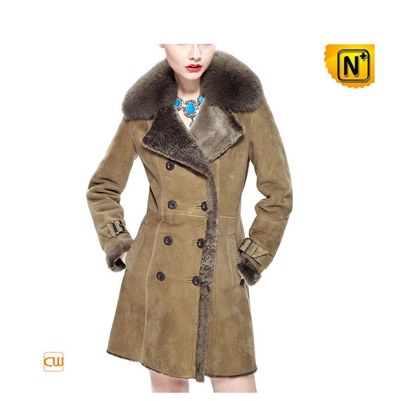 Boston Womens Fur Long Leather Pea Coat CW640230