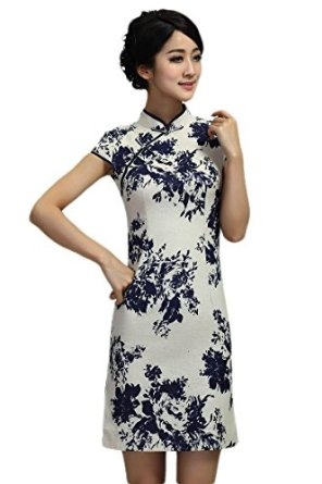 BoutiqueOrient Surplice Style Frog Button Chinese Ink Paintings Qipao Cheongsam