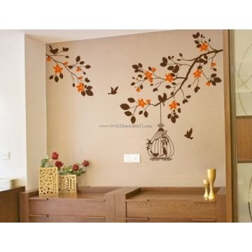 Branches And Birdcage Birds Wall Decals