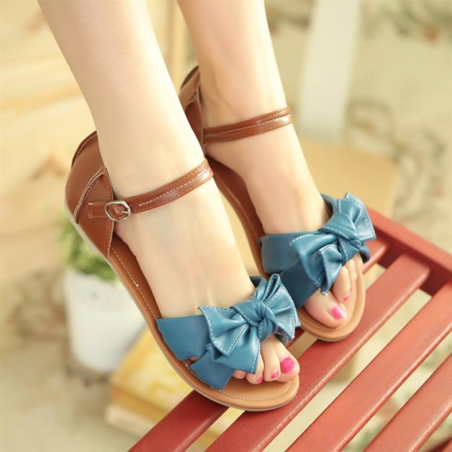 Brilliant PU Bowknot Summer Women's Flat Sandals