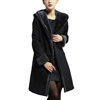 Brisbane Hooded Black Shearling Coat CWMALLS
