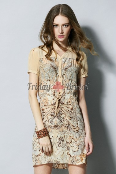 brown Nushfo Pattern Mini silk Dress 