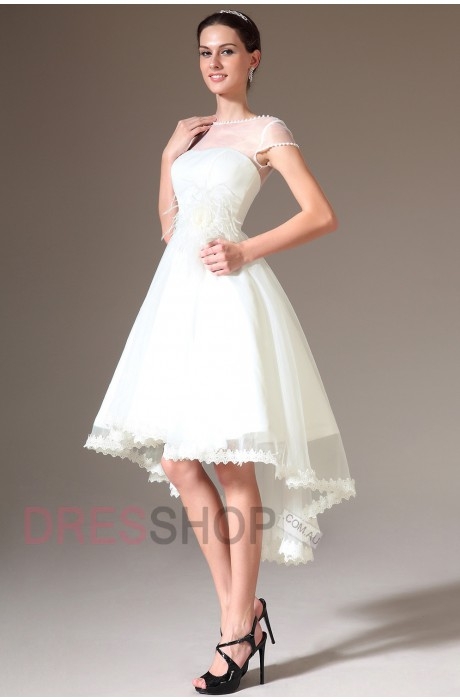 Cap-Sleeves High Low Wedding Dress