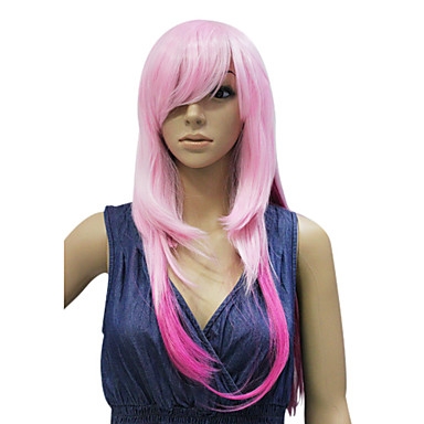 Capless Medium Long Pink Straight Synthetic Party Hair wig
