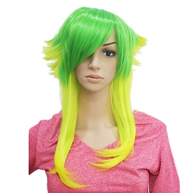 Capless Short Green Mixed Yellow Straight Synthetic Hair Wig