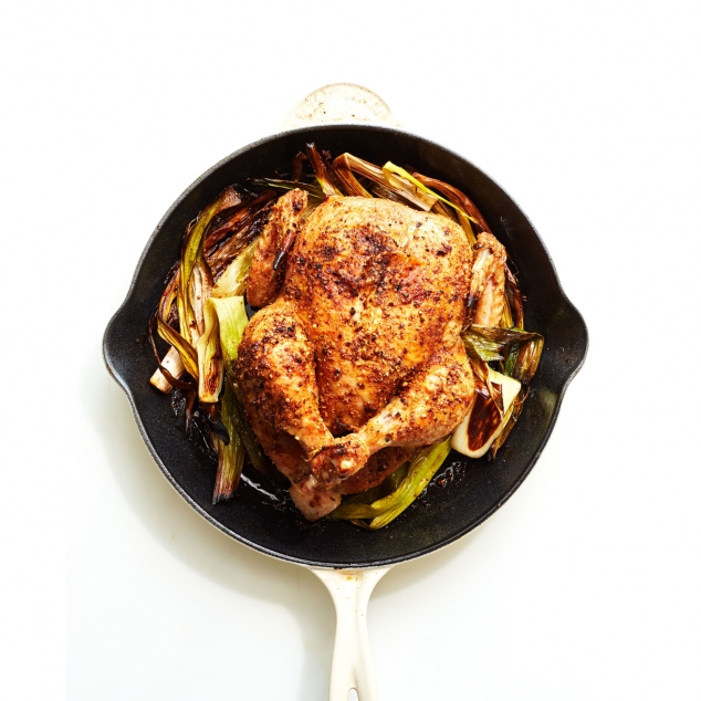Cast-Iron Roast Chicken with Caramelized Leeks