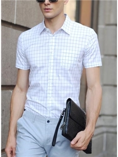 Casual High Quality Plaid Short Sleeves Slim Men's Shirt USD $86.99