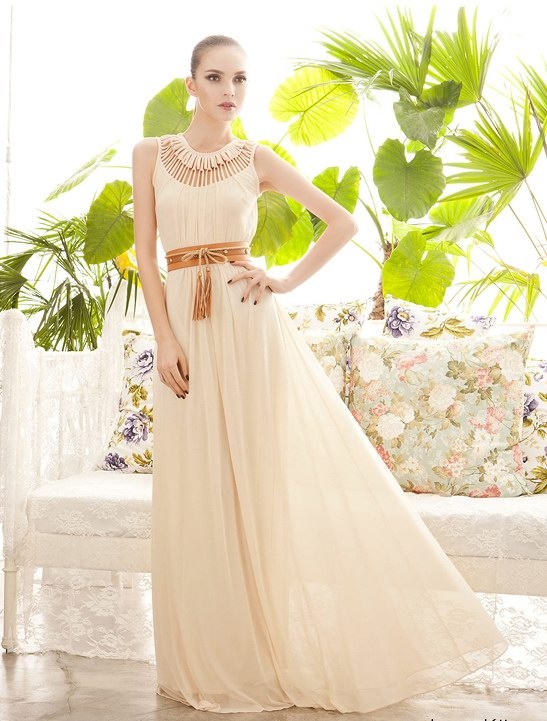 Casual Style Scoop Neck Drape Openwork Sleeveless Chiffon Dress For Women