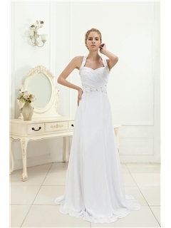 Charming A-line Halter Beaded Floor-length Valentinova's Beach Wedding Dress