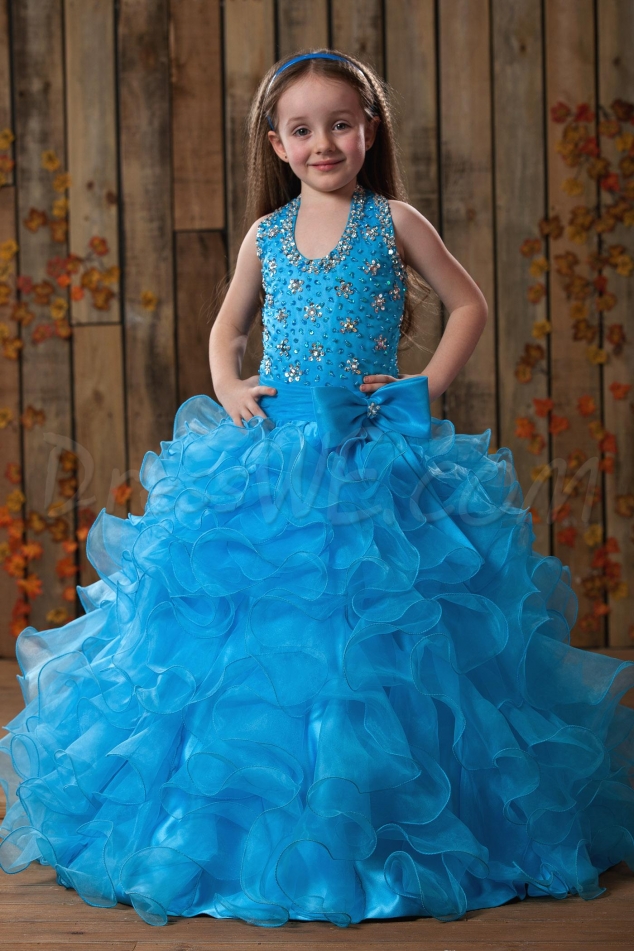 Charming A-line Halter Floor-length Ruffles Beaded Flower Girl Dress