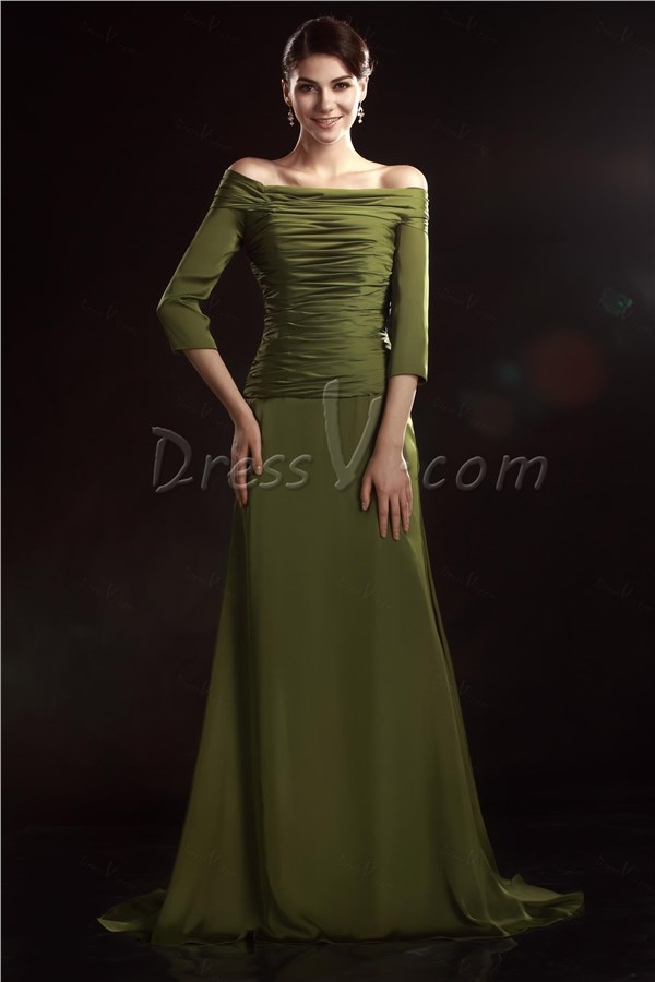 Charming A-Line Off-the-Shoulder 3/4-Sleeves Floor-Length Olga s Mother of the Bride Dress 