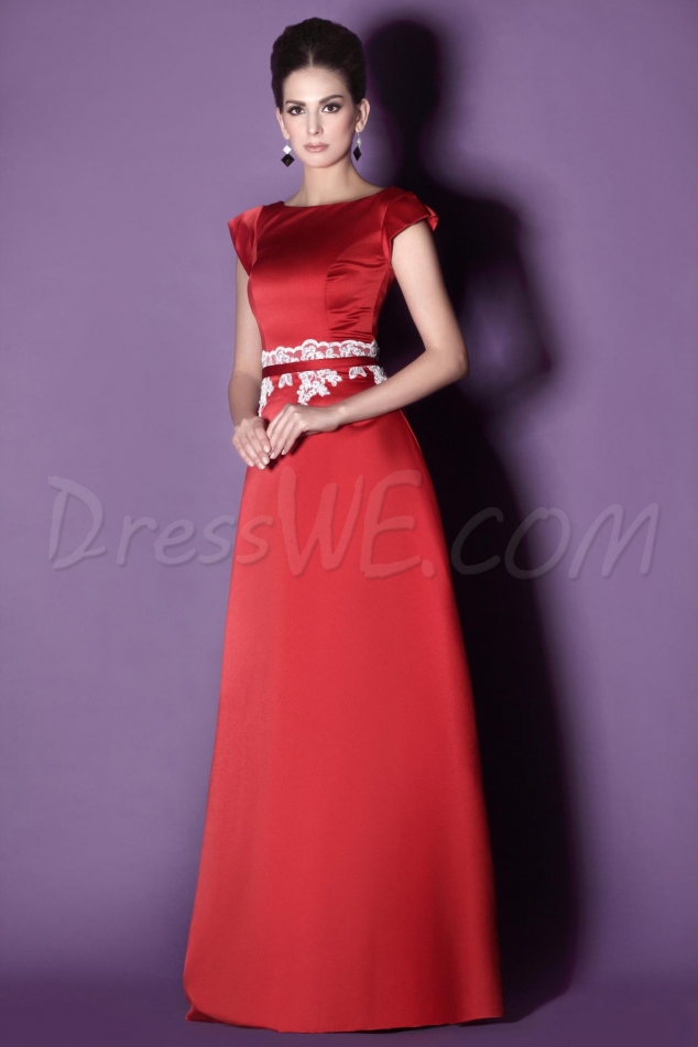 Charming Applique A-Line/Princess Short Sleeves Floor-Length Taline's Bridesmaid Dress