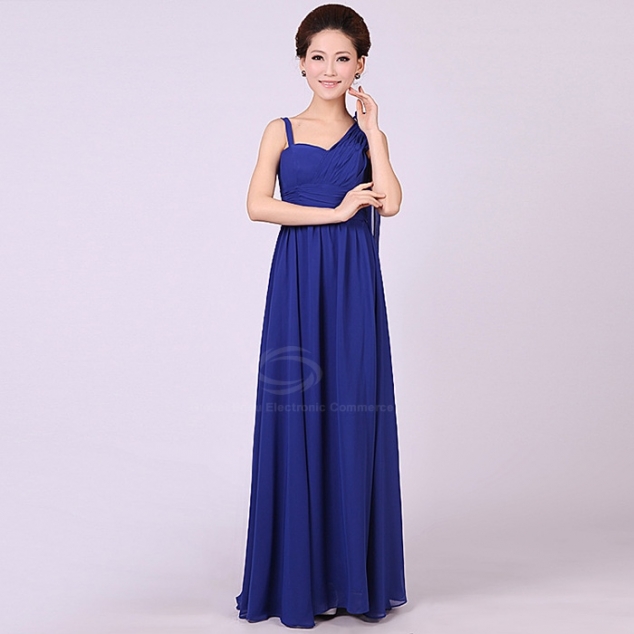 Charming Asymmetrical Straps Floor-Length Handmade Flower Embellished Zipper Up Evening Dress