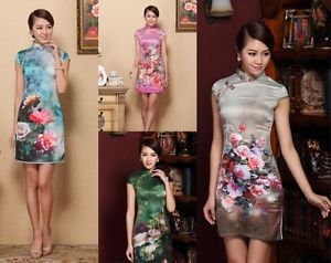 Charming Chinese women's mini dress evening dress Cheongsam 