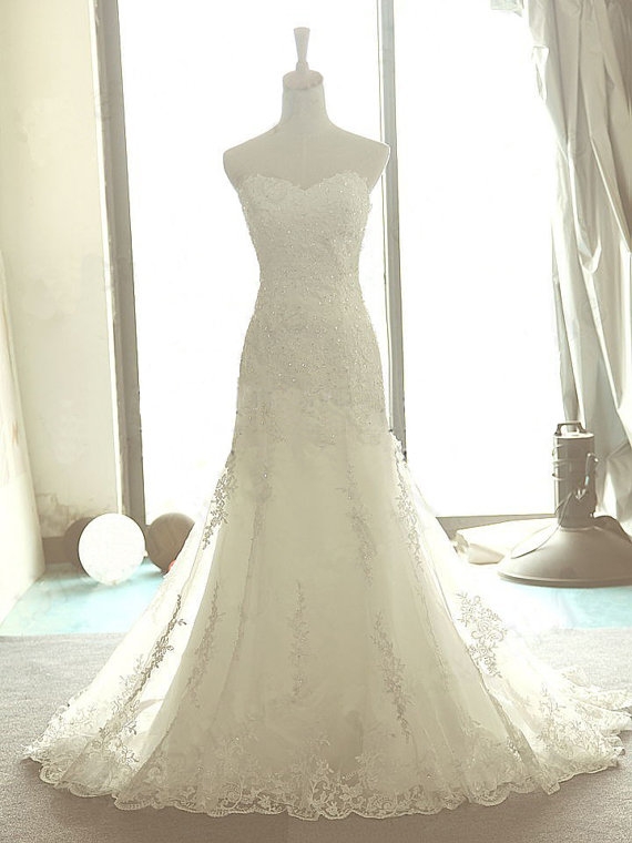 Charming Lace Applique Mermaid Wedding Dress/Bridal Gown/Bride Dress/Wedding Gown