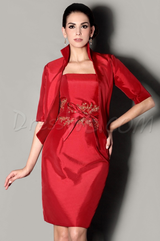 Charming Lace Trimmed Sashes/Ribbons Sheath/Column Strapless Knee-Length Taline's Mother of the Brid