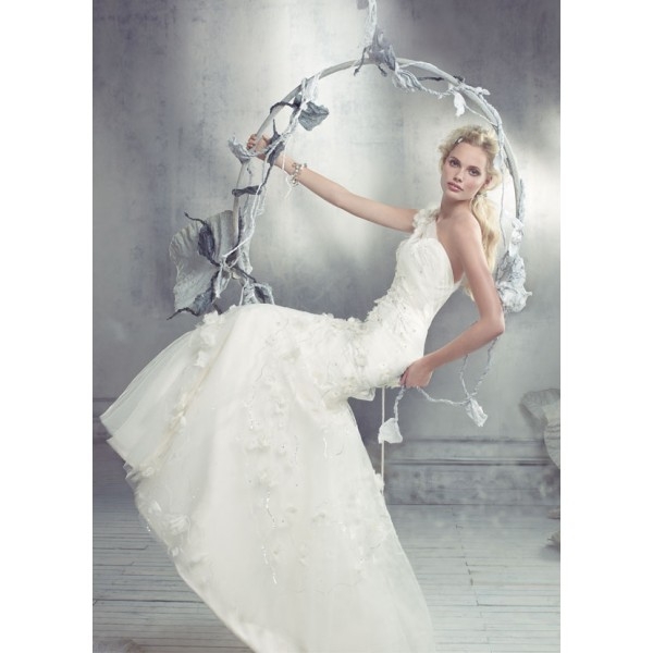 Charming Mermaid One Shoulder Beading Hand Made Flowers Sweep Train Tulle Wedding Dresses