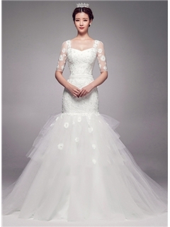Charming Off-The-Shoulder Half Sleeves Appliques Beadings Wedding Dress