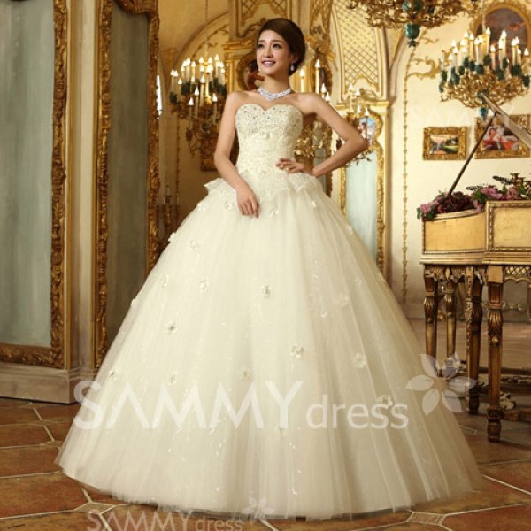 Charming Sweetheart Neck Appliques and Sequins Women's Lace Hem Floor Length Wedding Dress