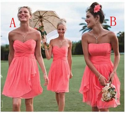 Cheap A-line Chiffon Short Bridesmaid Dresses, Wedding Party Dresses, Coral Prom Dresses