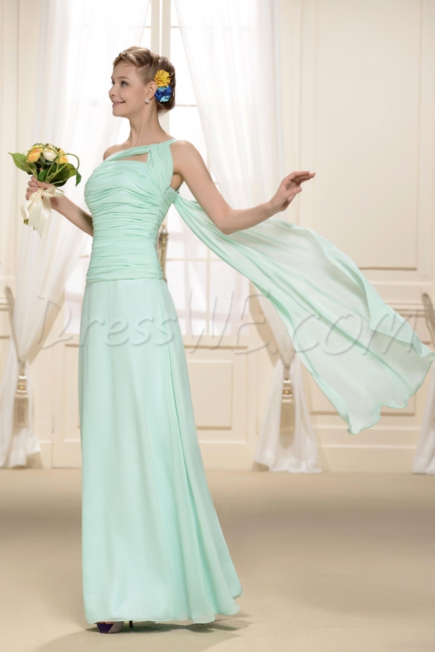 Cheap Column One-Shoulder Sleeveless Floor-Length Bridesmaid Dress