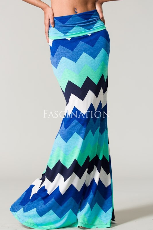 Chevron blue maxi skirt