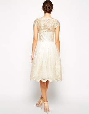 Chi Chi London Premium Metallic Lace Midi Prom Dress with Bardot Neck - Image 2