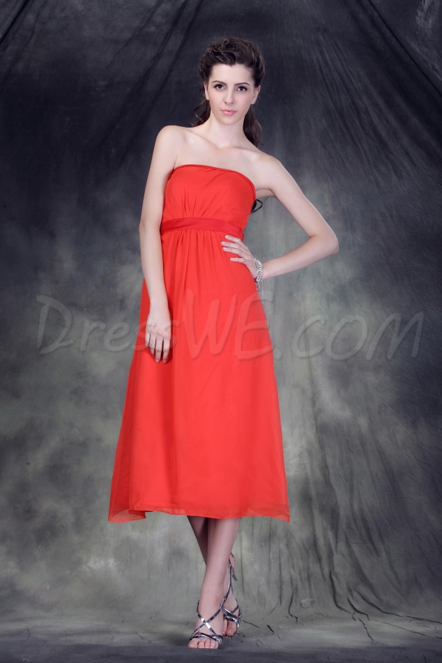 Chic A-Line Tea-Length Strapless Anderai's Bridesmaid Dress