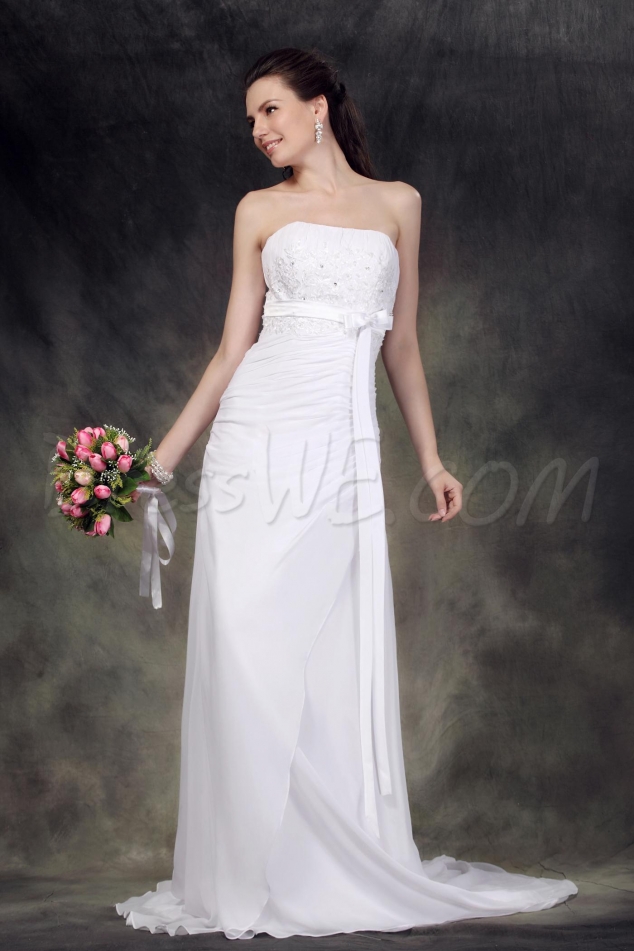 Chic Straplesss Chapel Train Column Luba's Wedding Dress