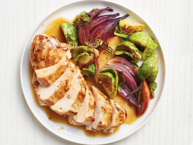 Chicken with Brussels Sprouts and Apple Cider Sauce