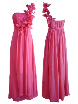 Chiffon Eine Schulter A-Linie Ballkleid mit Blumen