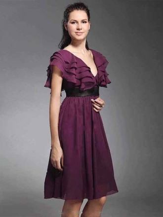 Chiffon V-Ausschnitt Reich Ballkleid mit Rüschen