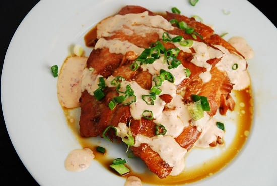 Chili Glazed Salmon with siracha cream sauce recipe
