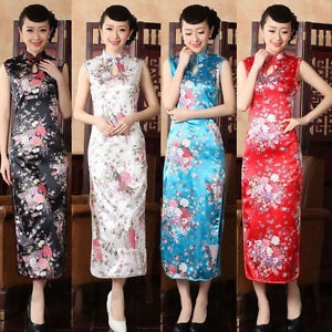 Chinese women's silk evening LONG Dress Cheongsam Dress