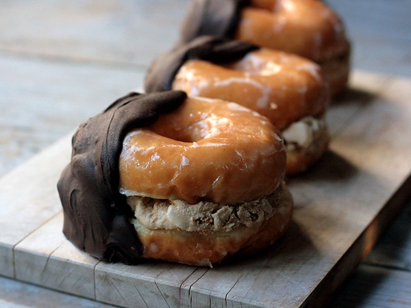 Chocolate-Dipped Coffee Ice Cream Glazed Doughnut Sandwiches - Image 3