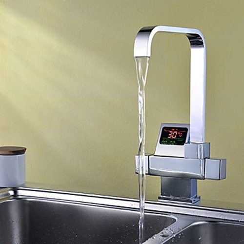 Chrome Finish - Contemporary Style Thermostatic Kitchen Faucet with LED Digital Display