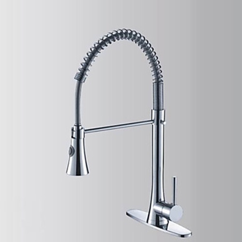 Chrome Finish - Single Handle Contemporary Pull Out Kitchen Faucet-- FaucetSuperDeal.com