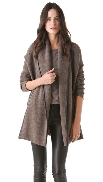 Coat with Leather Trim