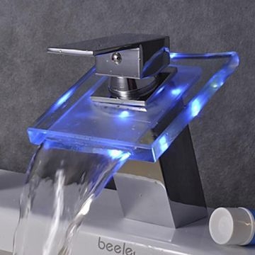 Color Changing LED Waterfall Bathroom Faucet - Chrome Finish