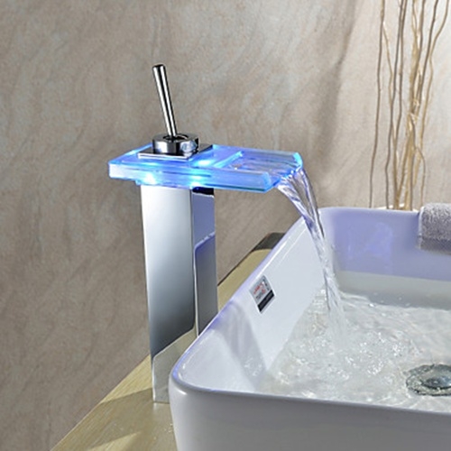 Color Changing LED Waterfall Bathroom Faucet - Chrome Finish