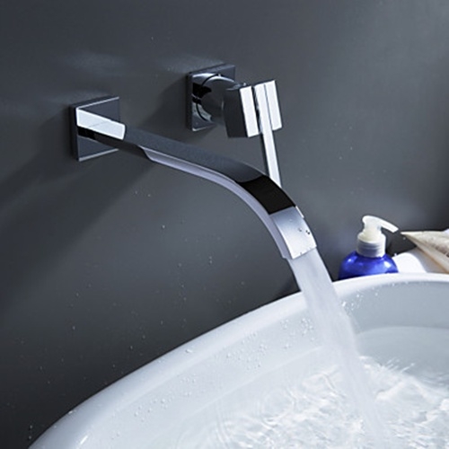 Contemporary Brass Waterfall Bathroom Faucet - Wall Mount