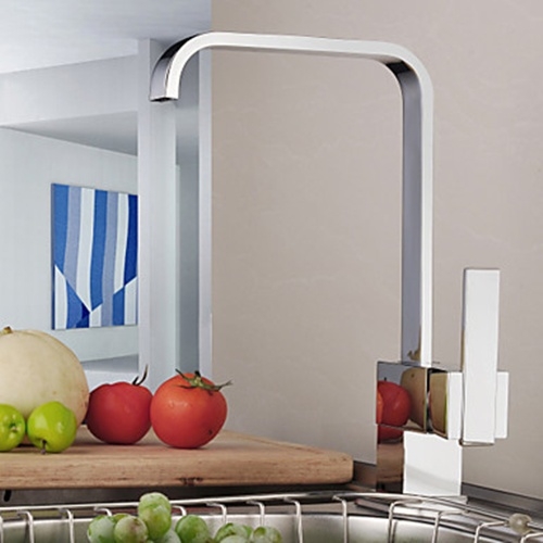 Contemporary Single Handle Brass Kitchen Faucet - Chrome Finish-- FaucetSuperDeal.com