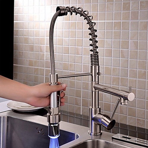 Contemporary Single Handle LED Pull-out Kitchen Faucet--FaucetSuperDeal.com