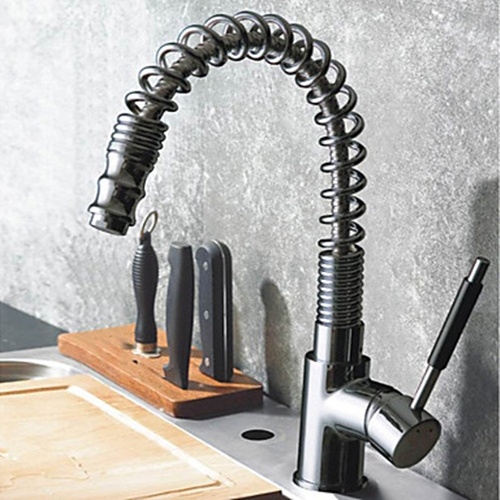 Contemporary Single Handle Pull Out Kitchen Faucet - Chrome Finish-- FaucetSuperDeal.com