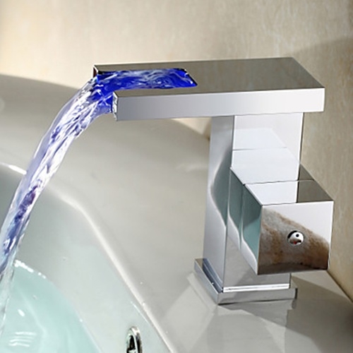 Contemporary Waterfall Color Changing LED Bathroom Sink Faucet