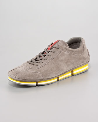 Contrast-Bottom Suede Sneaker 
