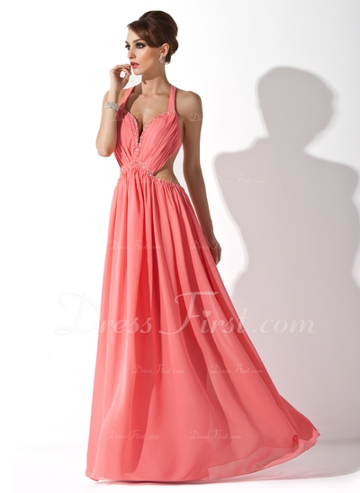 Corte A/Princesa Cabestro Vestido Chifón Vestido de festivo con Volantes Abalorios 